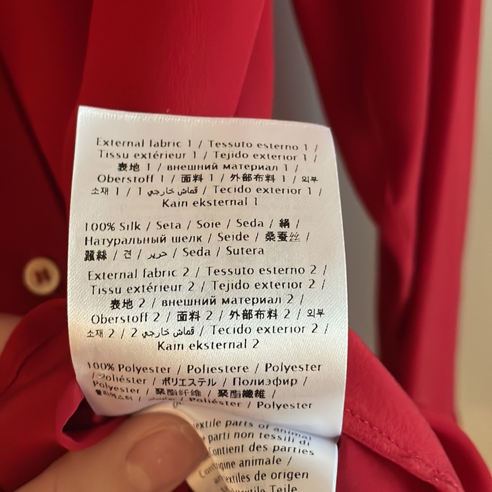 RED Valentino Silk Crepe Ruffle Tie Neck Button Down Blouse Red - Picture 12 of 14